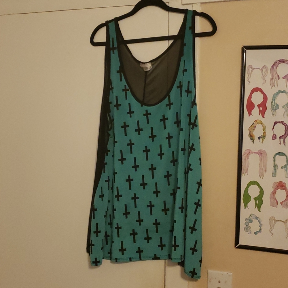 3 for $18 Teal cross pattern tank top back